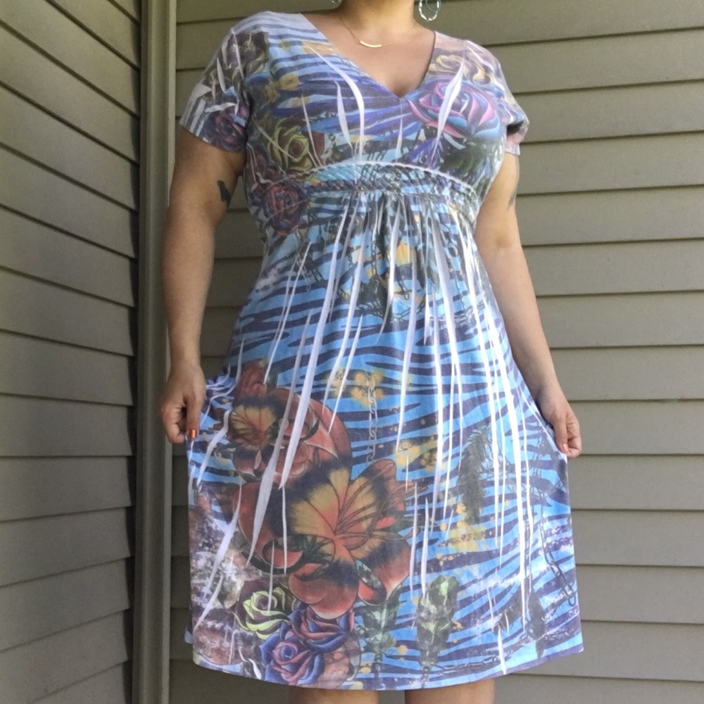 Size 2 Torrid Blue Plumeria Floral Dress
